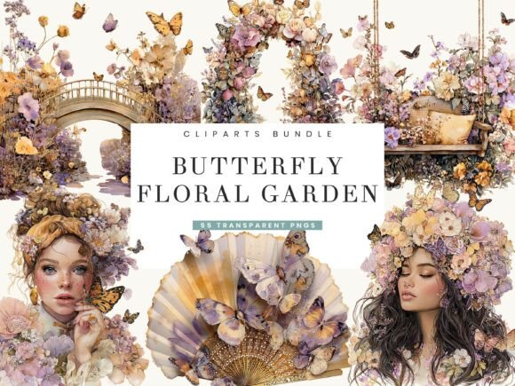 Butterfly Floral Garden Clipart Bundle: A Watercolor Resource for Creators