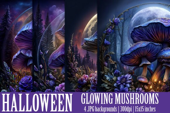Evaluating Fantasy Glowing Mushroom Backgrounds, S2 for Digital and Print Projects