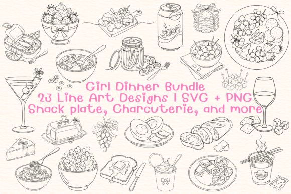 Girl Dinner SVG PNG Bundle: 23 Cozy Designs