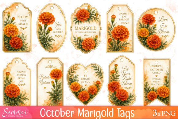 October Marigold Tag Sheets Printable Guide