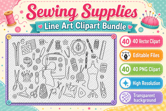 Sewing Supplies Line Art Clipart Bundle: A Practical Asset for Creative Workflows
