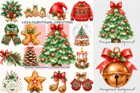 Strategic Branding with Traditional Cozy Christmas Watercolor Assets