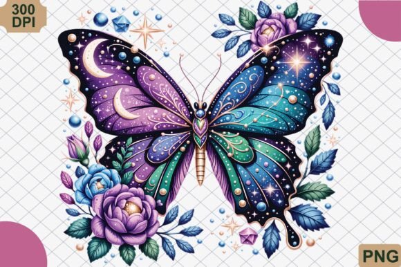 Unlocking Mystical Elegance with the Floral Celestial Purple Butterfly PNG