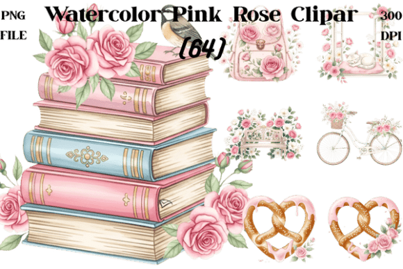 Watercolor Pink Rose Clipart Bundle PNG: Elevate Your Designs with Soft, Romantic Florals