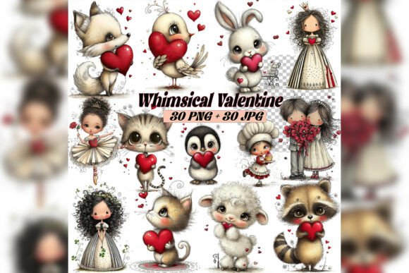 Whimsical Valentine Girl Clipart Set: Adding a Storybook Touch to Your Creative Projects