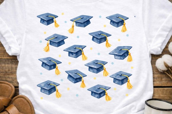 Whimsical Watercolor Graduation Hats PNG
